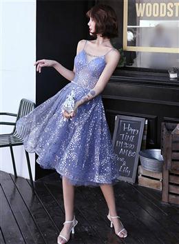 Picture of Cute Lavender Tulle Short Beaded Homecoming Dresses, Shiny Tulle Short Prom Dresses
